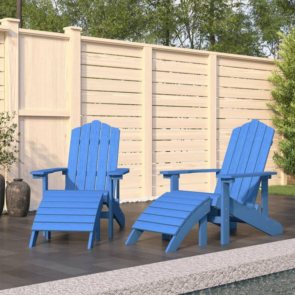 Vidaxl Záhradné stoličky s podnožkami Adirondack 2 ks HDPE aqua modré